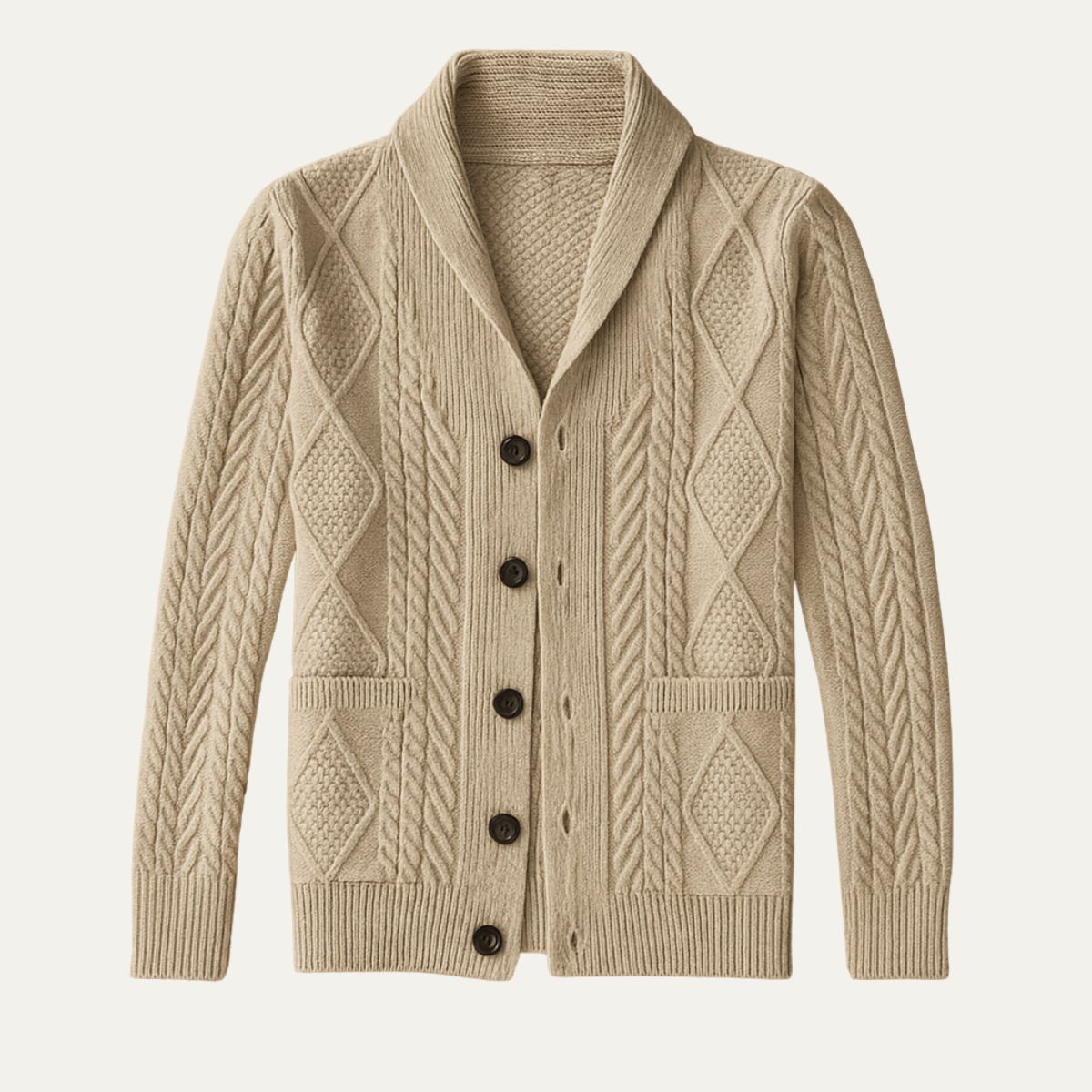 Men’s Wool Cable Knit Cardigan for Winter