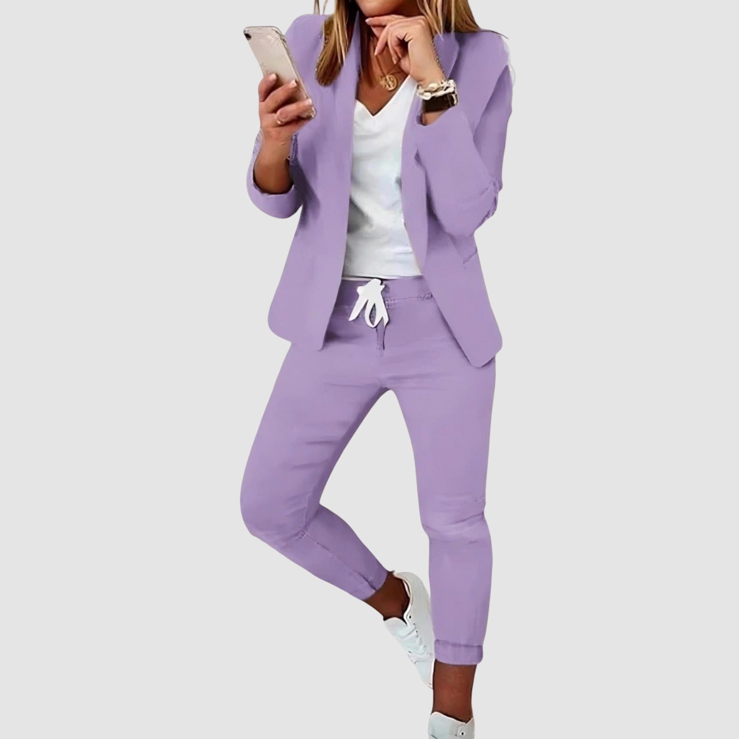 Women’s Blazer and Trousers Set in Polyester Blend for Winter