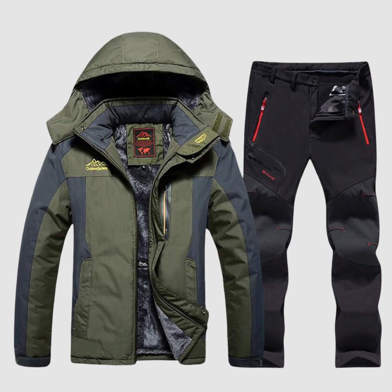 Men’s Outdoor Jacket and Trousers Set with Fleece Lining for Winter