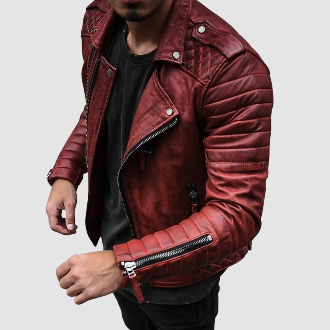 Men’s Leather Biker Jacket | Warm Moto Jacket for Winter