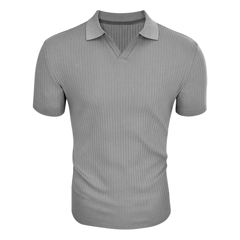 Men's Striped Lapel Polo Shirt with Short Sleeves 91234768Y