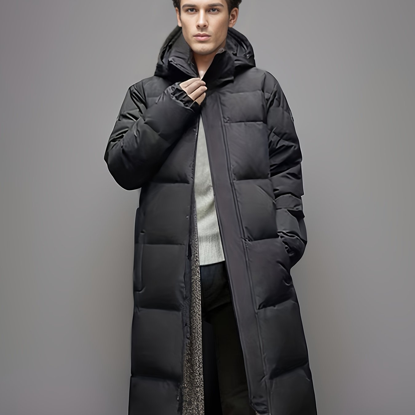 Men’s Long Puffer Winter Coat with Insulated Padding for Cold Weather