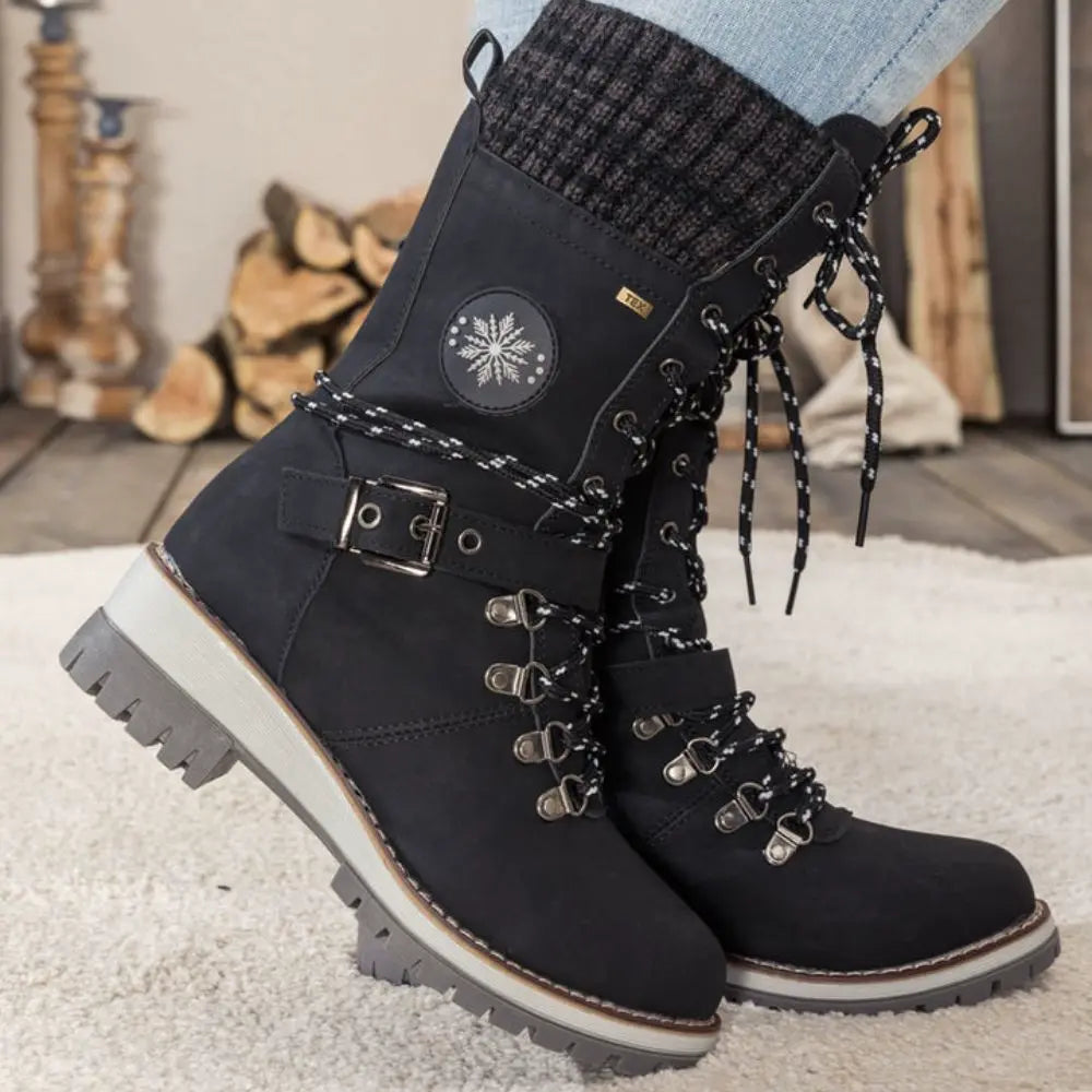 Women’s Leather Winter Boots with Fleece Lining for Cold Weather