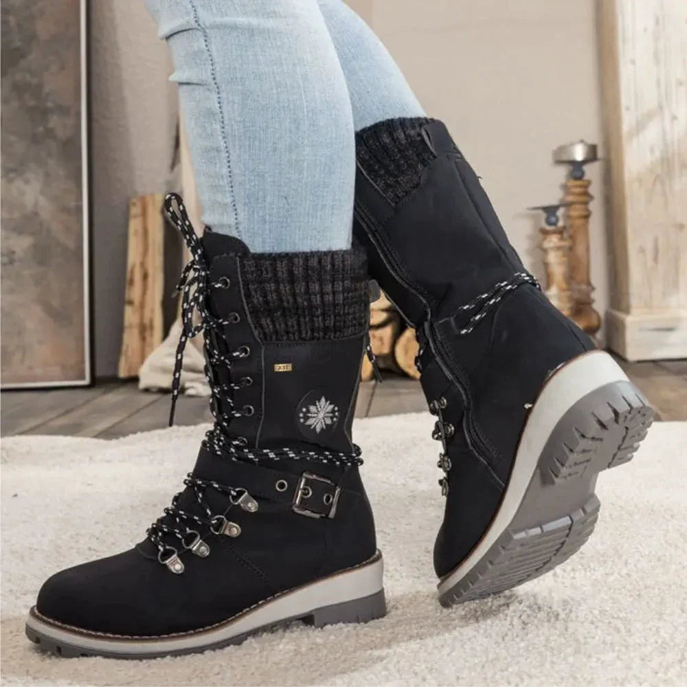Women’s Leather Winter Boots with Fleece Lining for Cold Weather