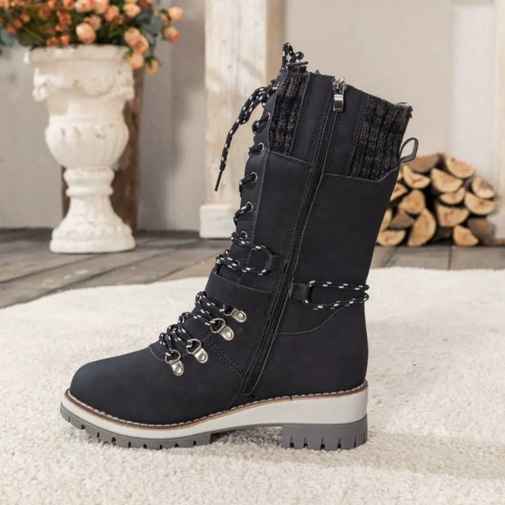 Women’s Leather Winter Boots with Fleece Lining for Cold Weather