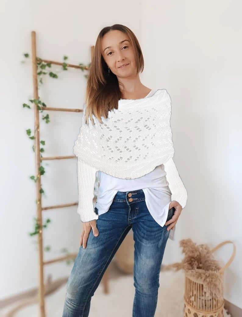Women’s Knitted Wool Shrug with Sleeves for Winter