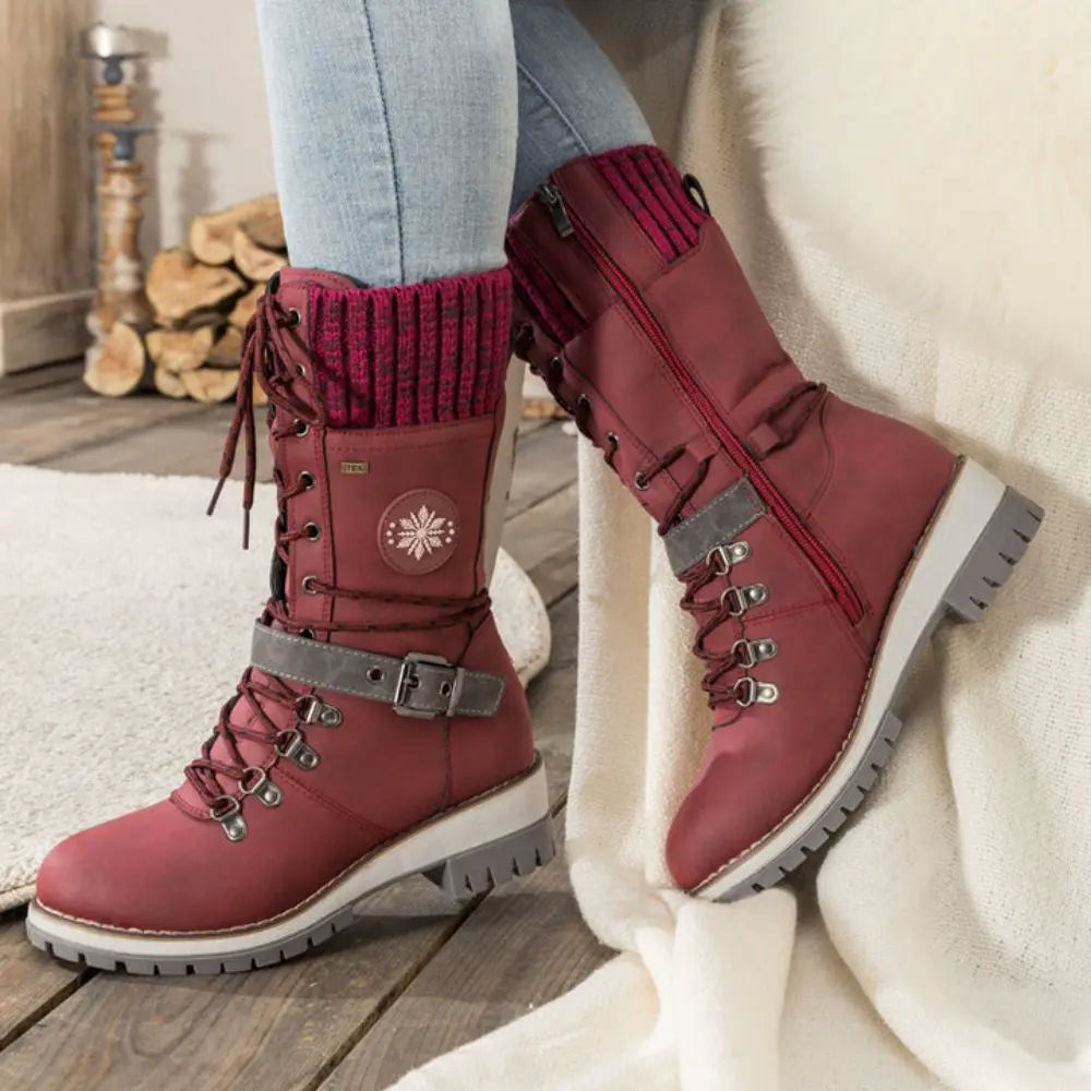 Women’s Leather Winter Boots with Fleece Lining for Cold Weather