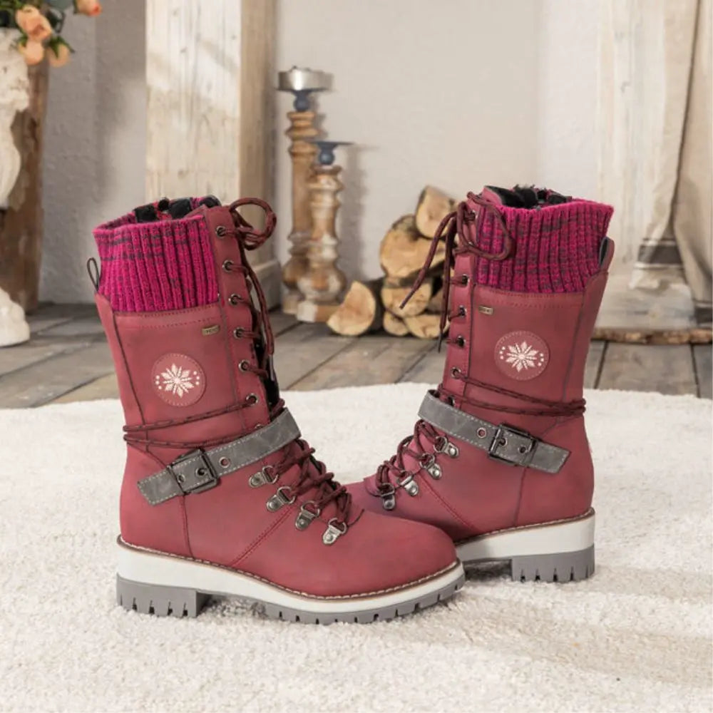 Women’s Leather Winter Boots with Fleece Lining for Cold Weather