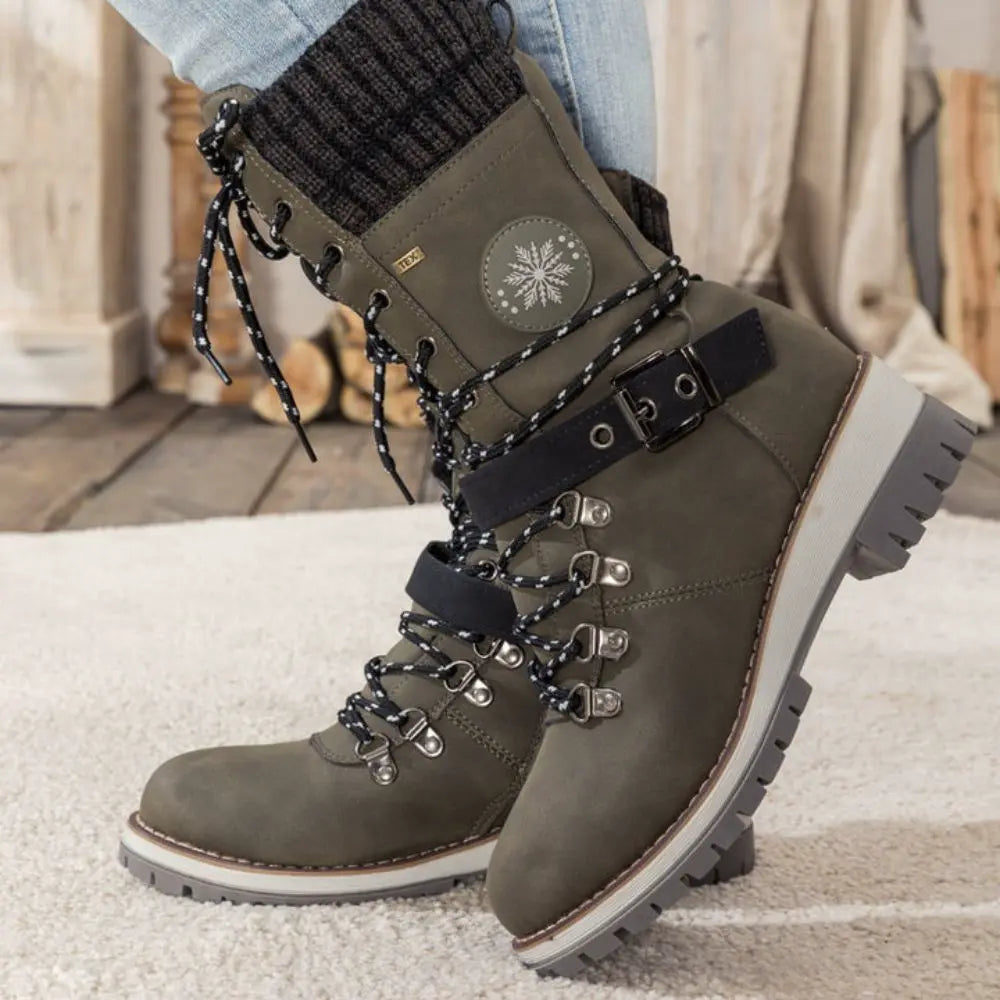 Women’s Leather Winter Boots with Fleece Lining for Cold Weather