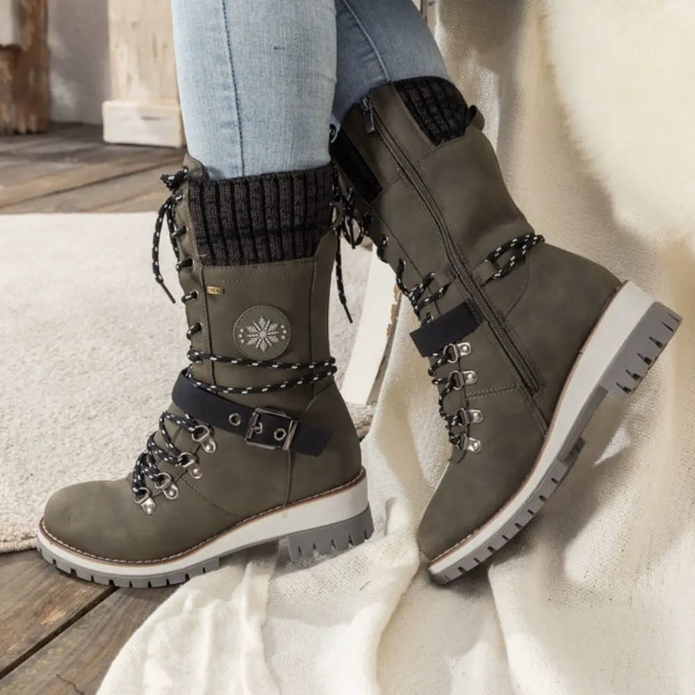 Women’s Leather Winter Boots with Fleece Lining for Cold Weather