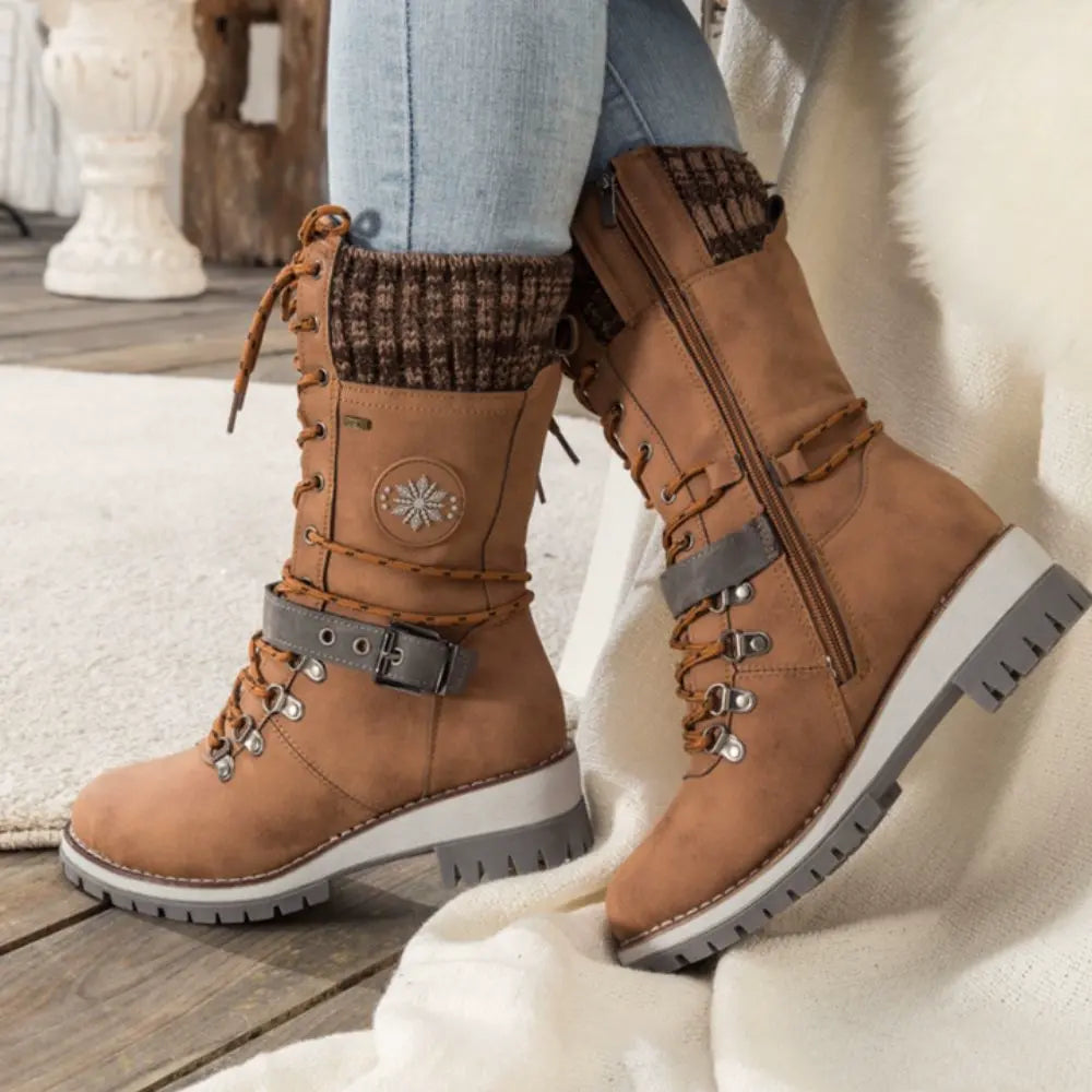 Women’s Leather Winter Boots with Fleece Lining for Cold Weather