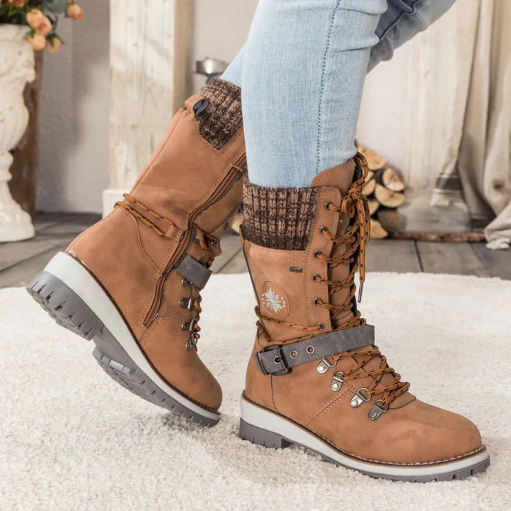 Women’s Leather Winter Boots with Fleece Lining for Cold Weather