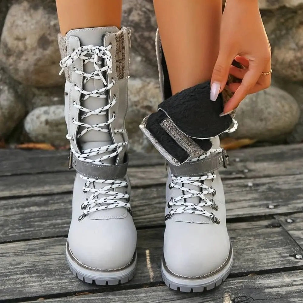 Women’s Leather Winter Boots with Fleece Lining for Cold Weather