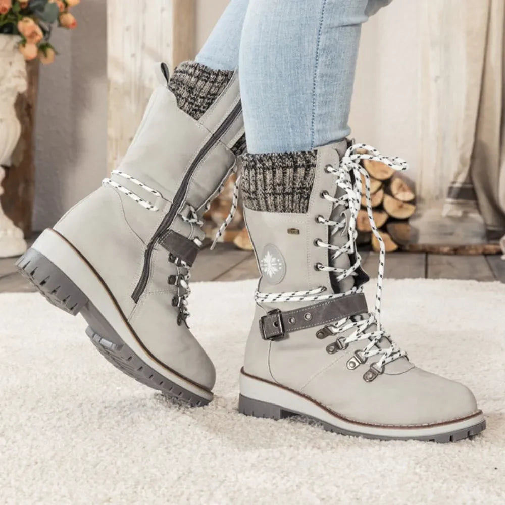 Women’s Leather Winter Boots with Fleece Lining for Cold Weather