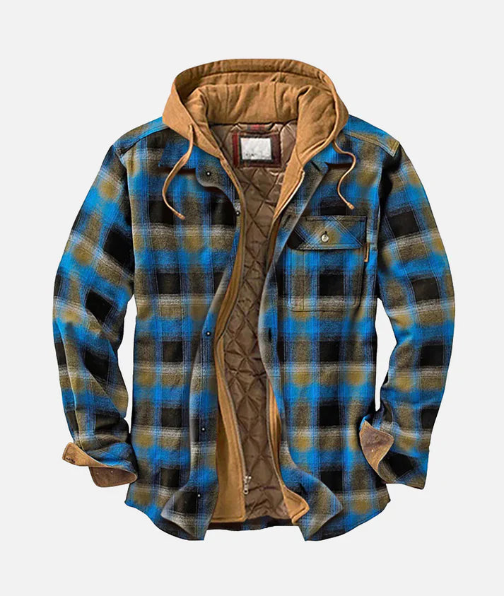 Men’s Quilted Hooded Flannel Jacket Cotton Lined Winter Layer