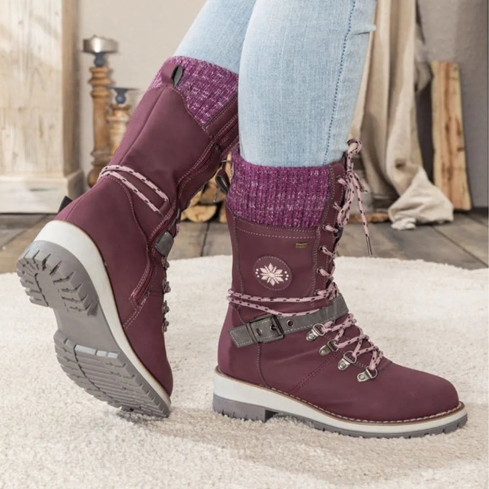 Women’s Leather Winter Boots with Fleece Lining for Cold Weather