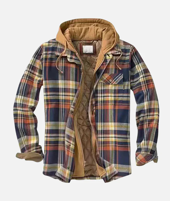Men’s Quilted Hooded Flannel Jacket Cotton Lined Winter Layer