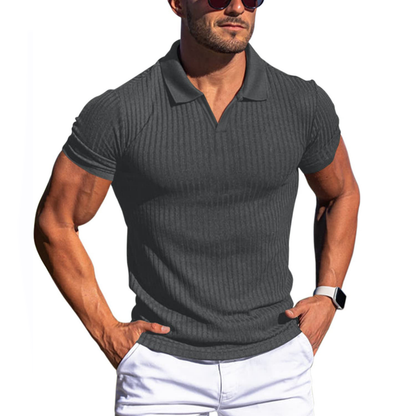 Men's Striped Lapel Polo Shirt with Short Sleeves 91234768Y