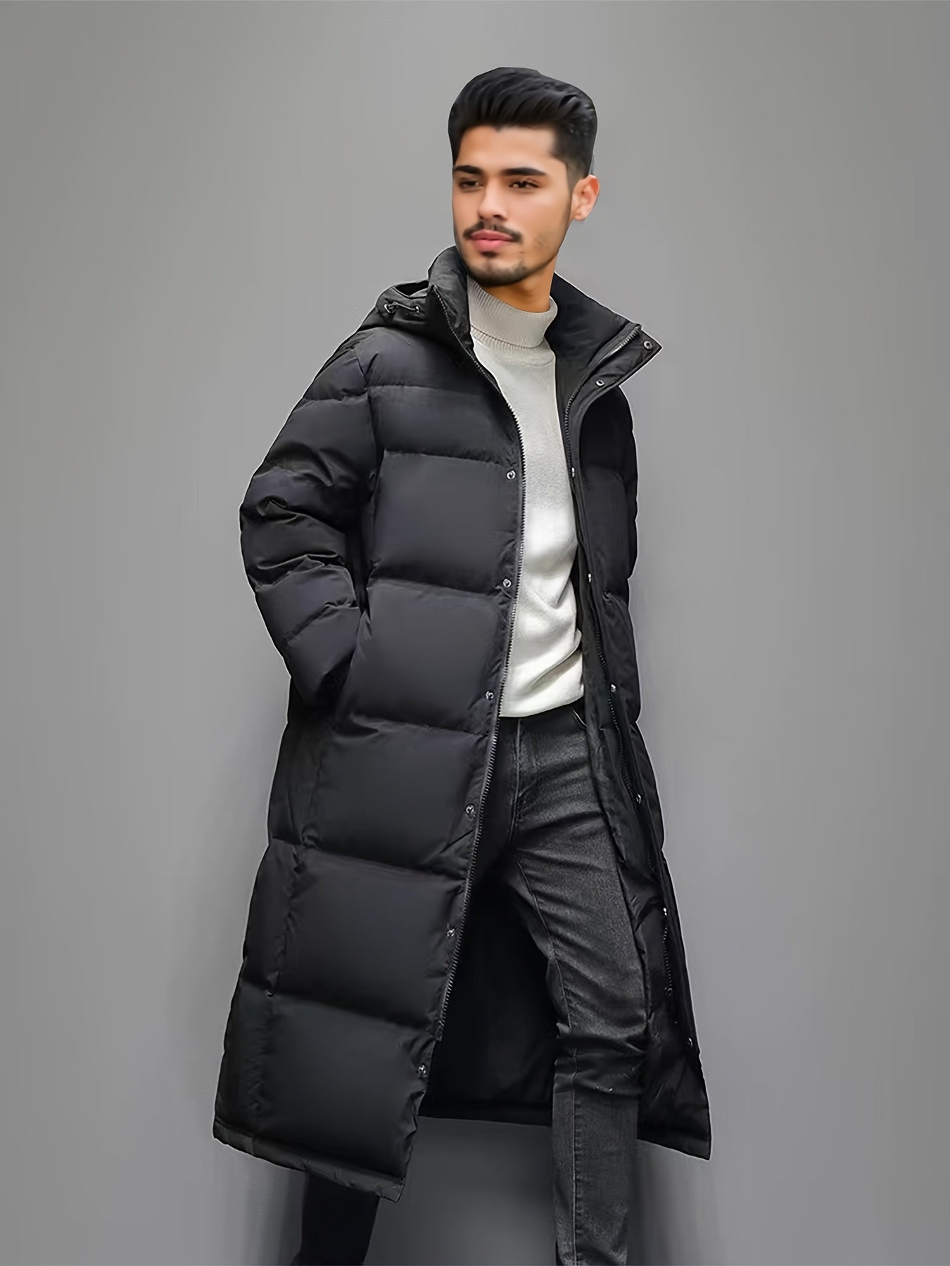 Men’s Long Puffer Winter Coat with Insulated Padding for Cold Weather