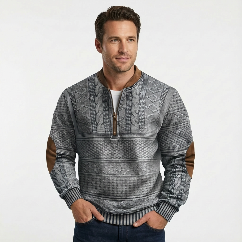 Men's Wool Zip Neck Knitted Jumper for Winter