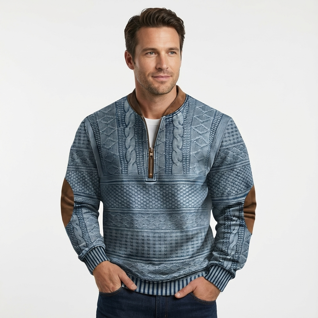 Men's Wool Zip Neck Knitted Jumper for Winter