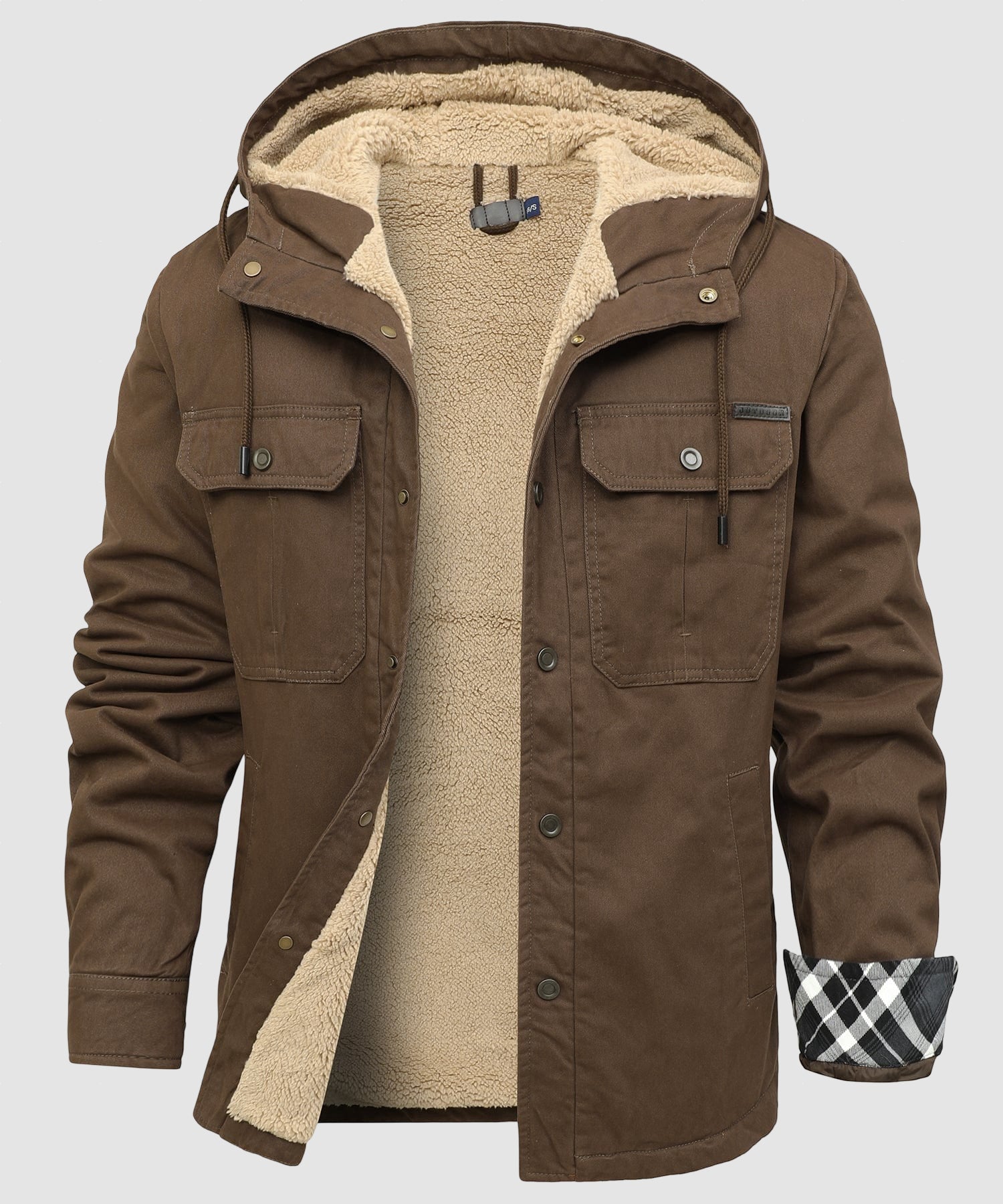 Men’s Fleece Lined Hooded Jacket Warm Cotton Winter Coat