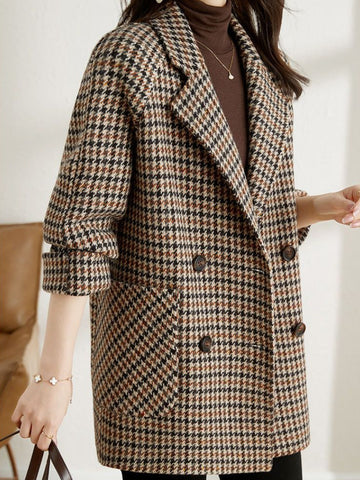 Women’s Wool Blend Houndstooth Blazer Jacket for Winter Wear