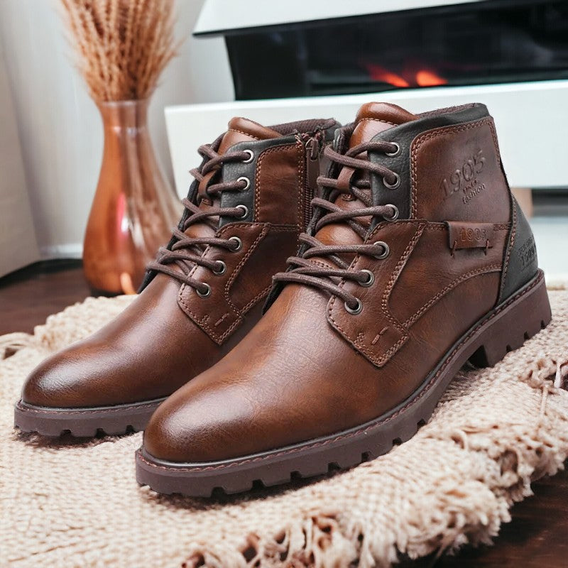 Men’s Leather Winter Boots with Lace Up Design