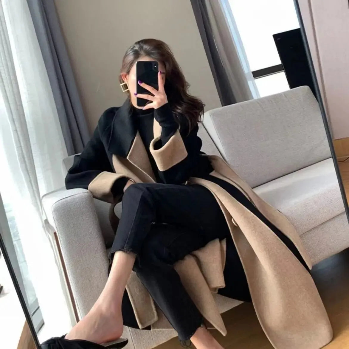 Women's Long Wool Mix Double Breasted Winter Coat