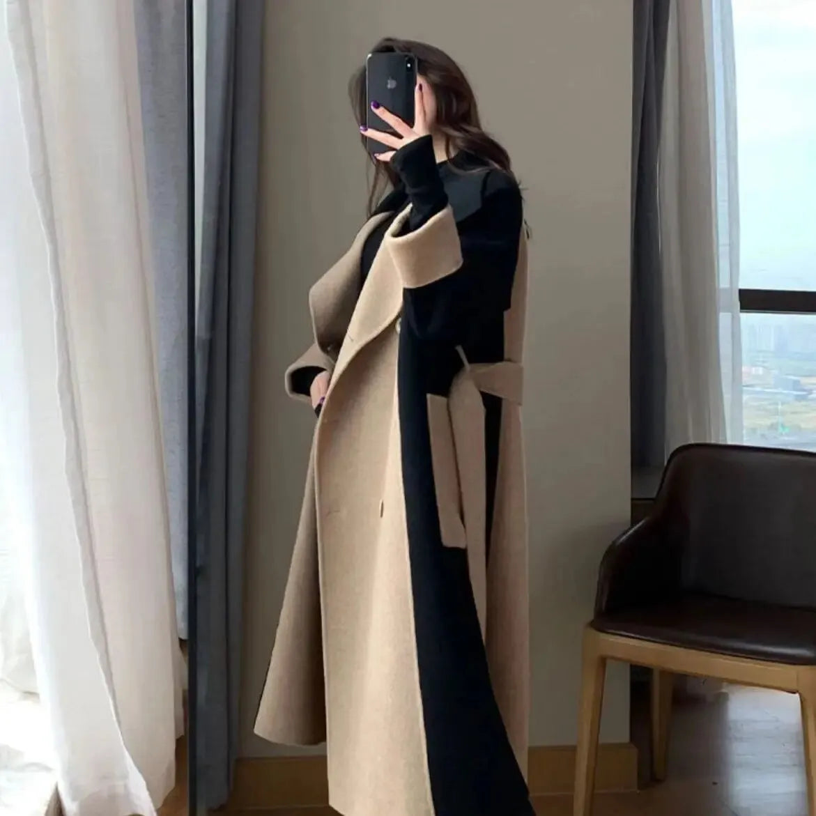 Women's Long Wool Mix Double Breasted Winter Coat