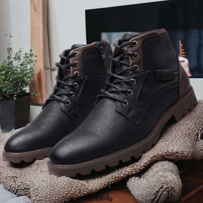 Men’s Leather Winter Boots with Lace Up Design