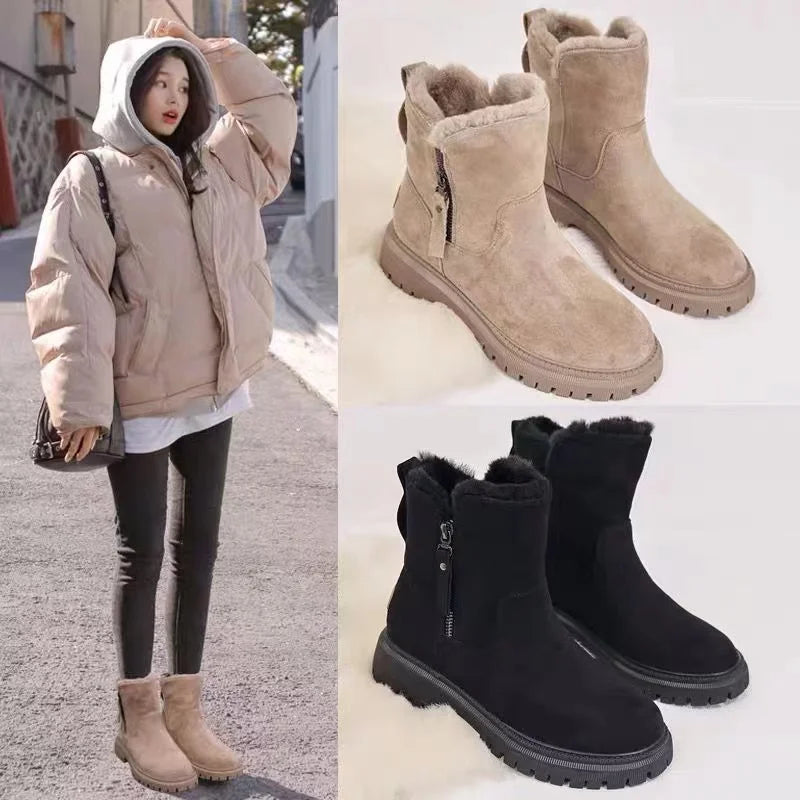 Women’s Winter Leather Ankle Boots with Warm Lining