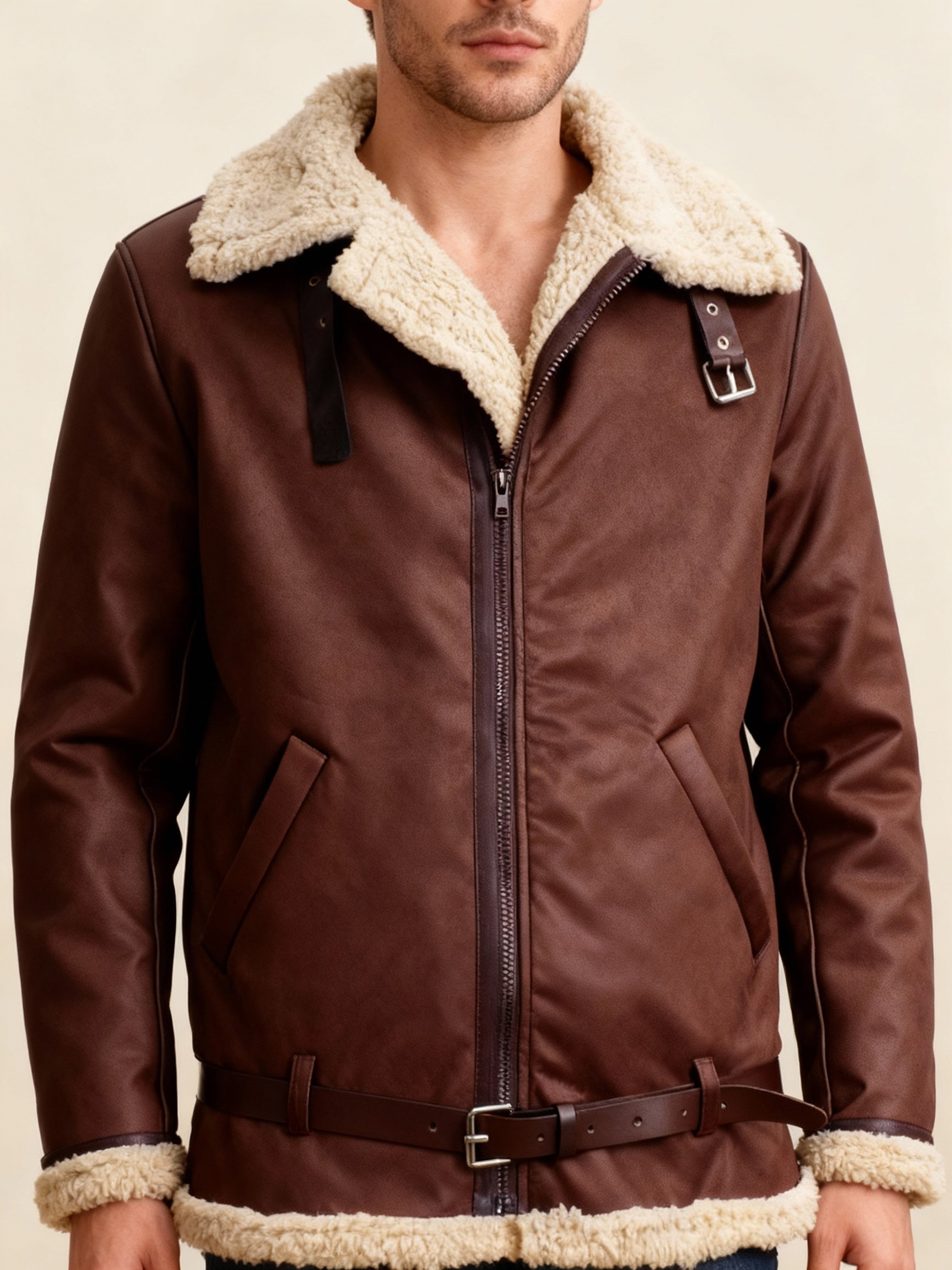 Men’s Shearling Leather Jacket for Winter