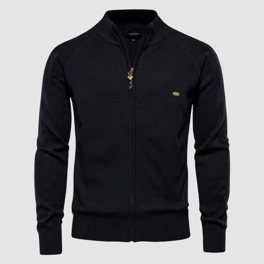 Men’s Zip-Up Wool Blend Knit Jacket for Winter