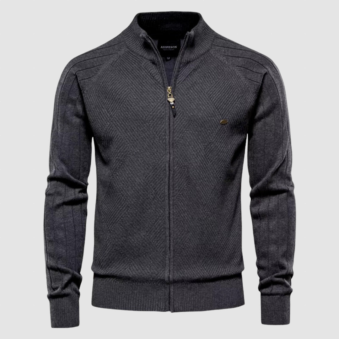 Men’s Zip-Up Wool Blend Knit Jacket for Winter