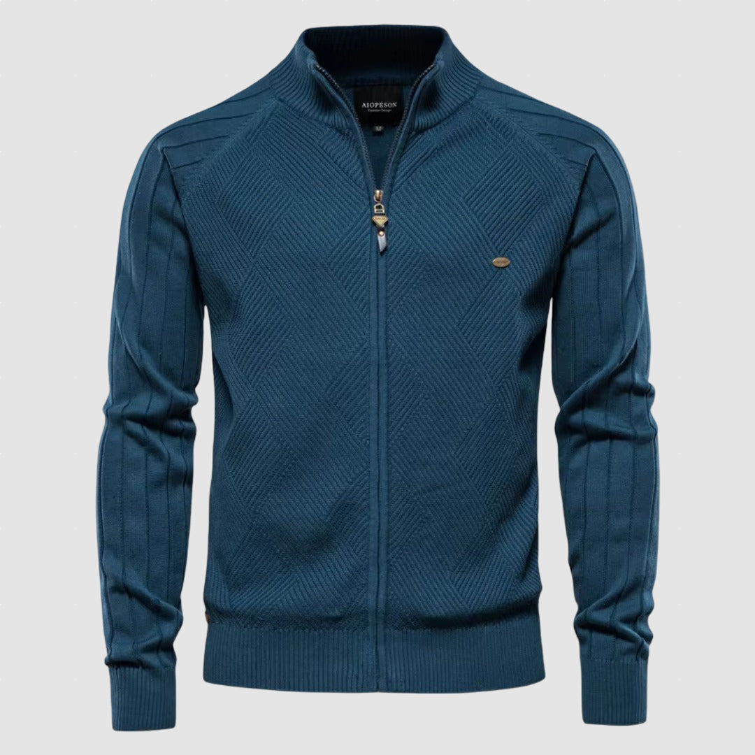 Men’s Zip-Up Wool Blend Knit Jacket for Winter