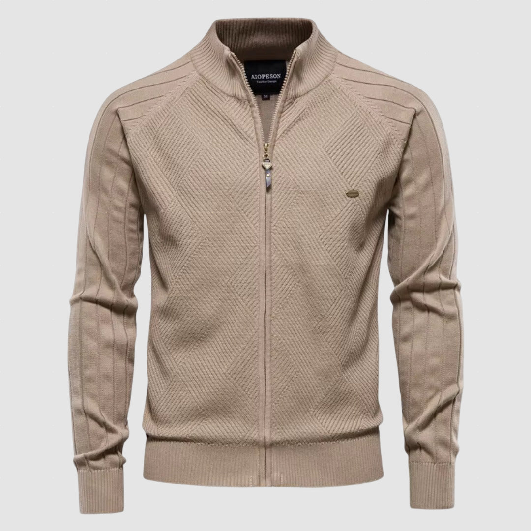 Men’s Zip-Up Wool Blend Knit Jacket for Winter