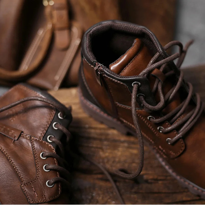 Men’s Leather Winter Boots with Lace Up Design