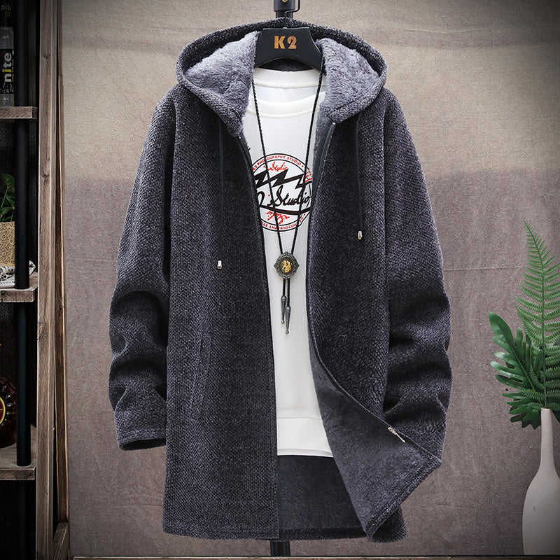 Men’s Fleece Lined Hooded Cardigan Jacket for Winter
