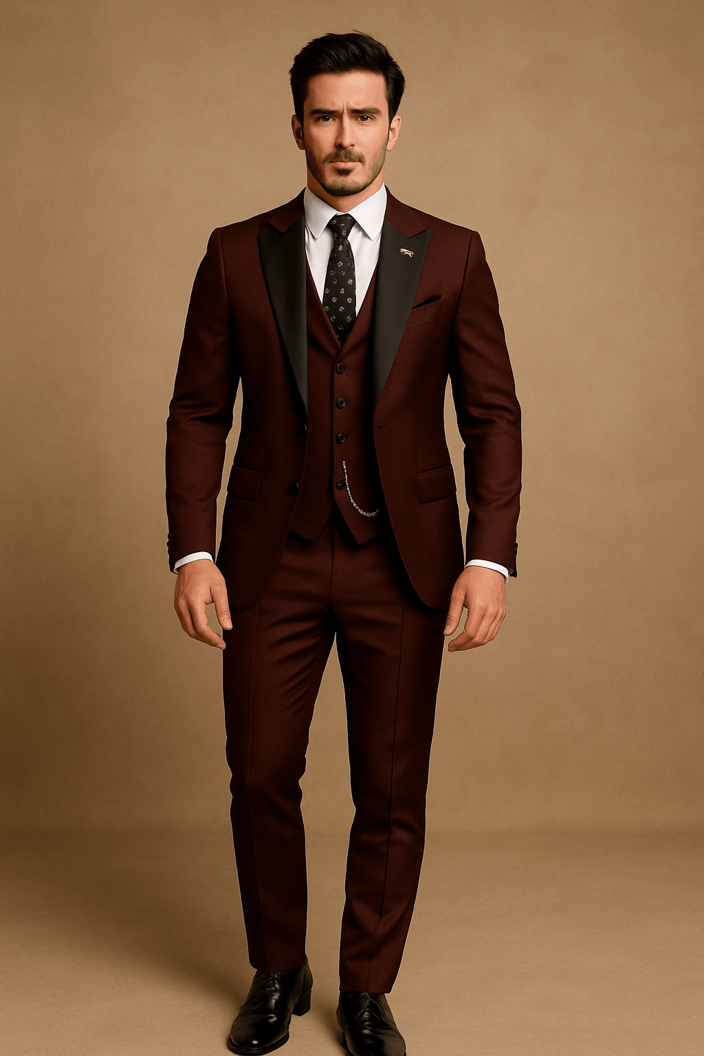 Men's Three Piece Wool Blend Slim Fit Suit for Winter