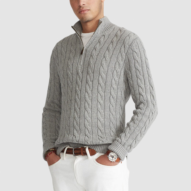 Men’s Merino Cable Knit Half-Zip Sweater | Winter Pullover