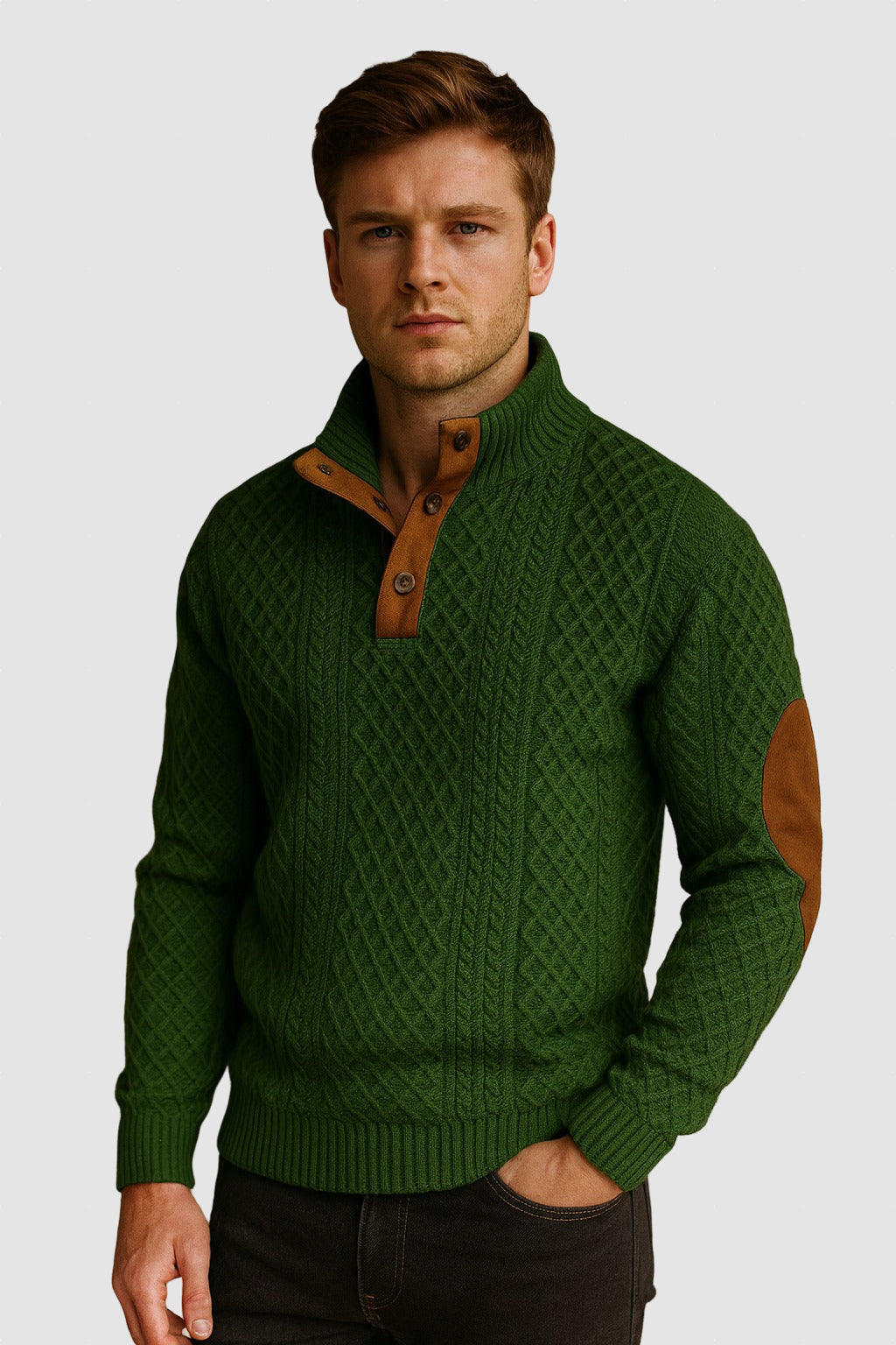 Men’s Wool Knit Sweater | Winter Half-Button Jumper