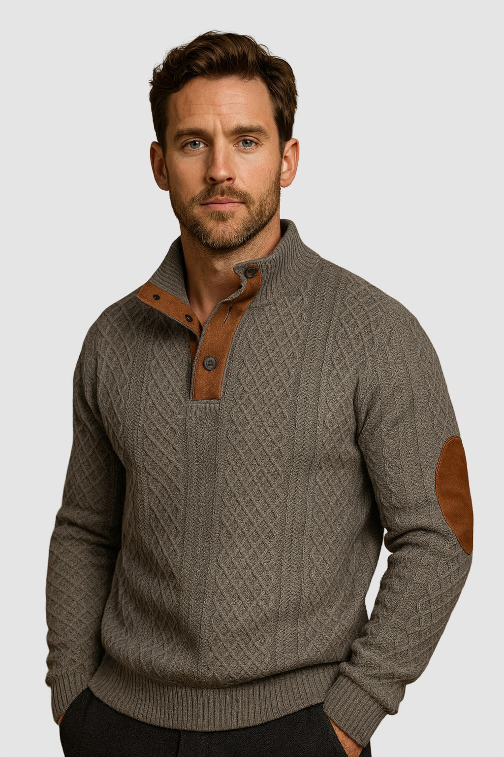 Men’s Wool Knit Sweater | Winter Half-Button Jumper