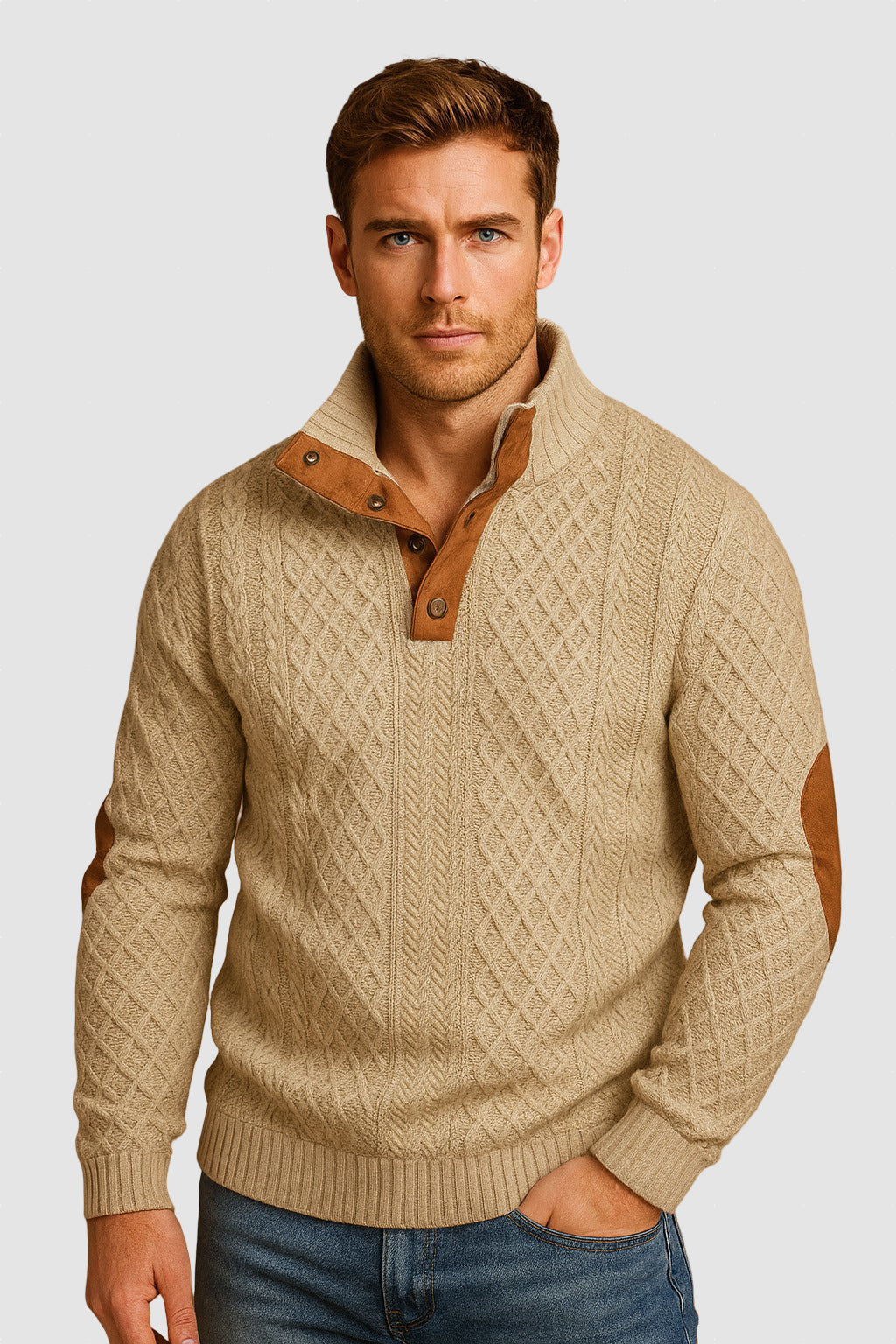 Men’s Wool Knit Sweater | Winter Half-Button Jumper