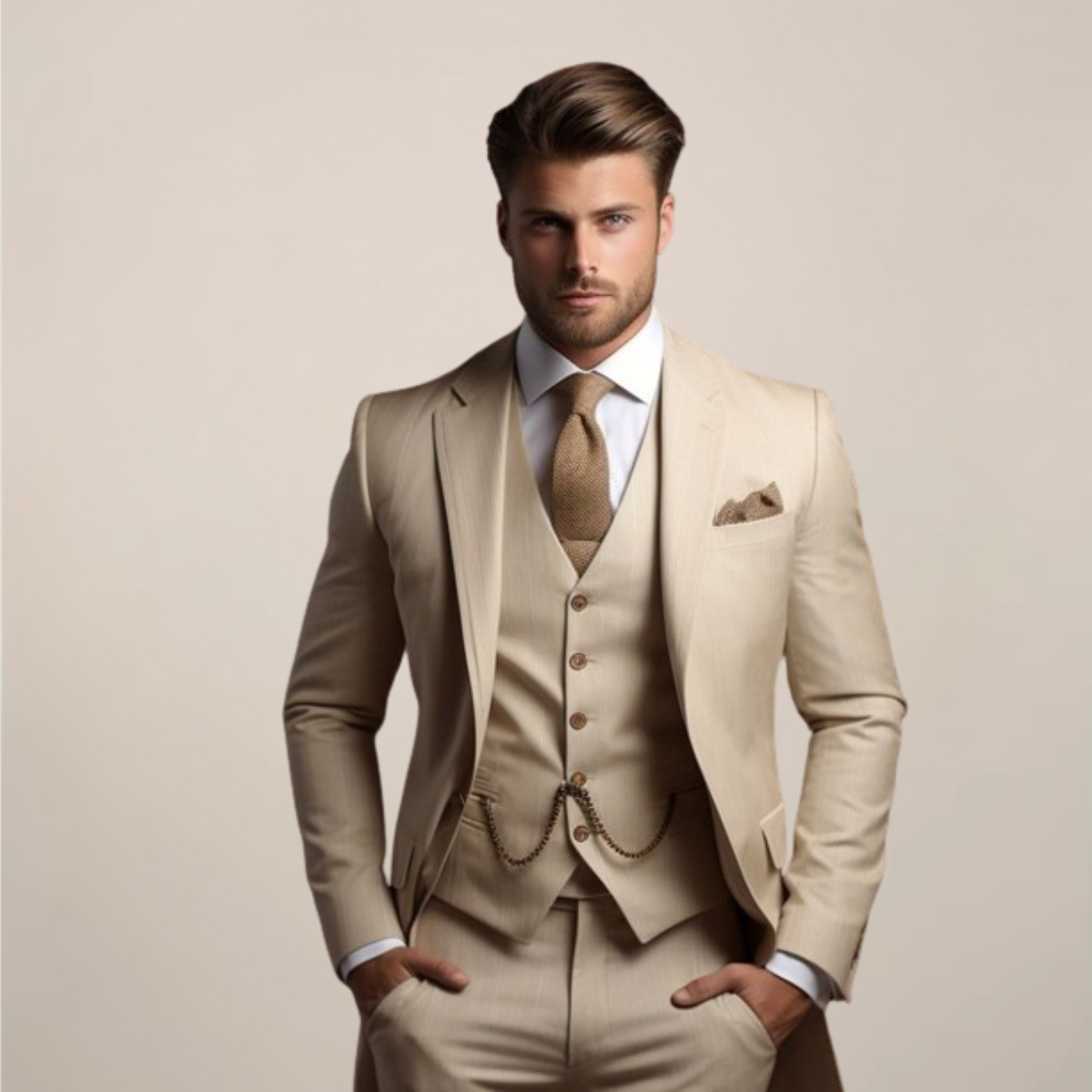 Men's Three Piece Wool Blend Suit for Winter