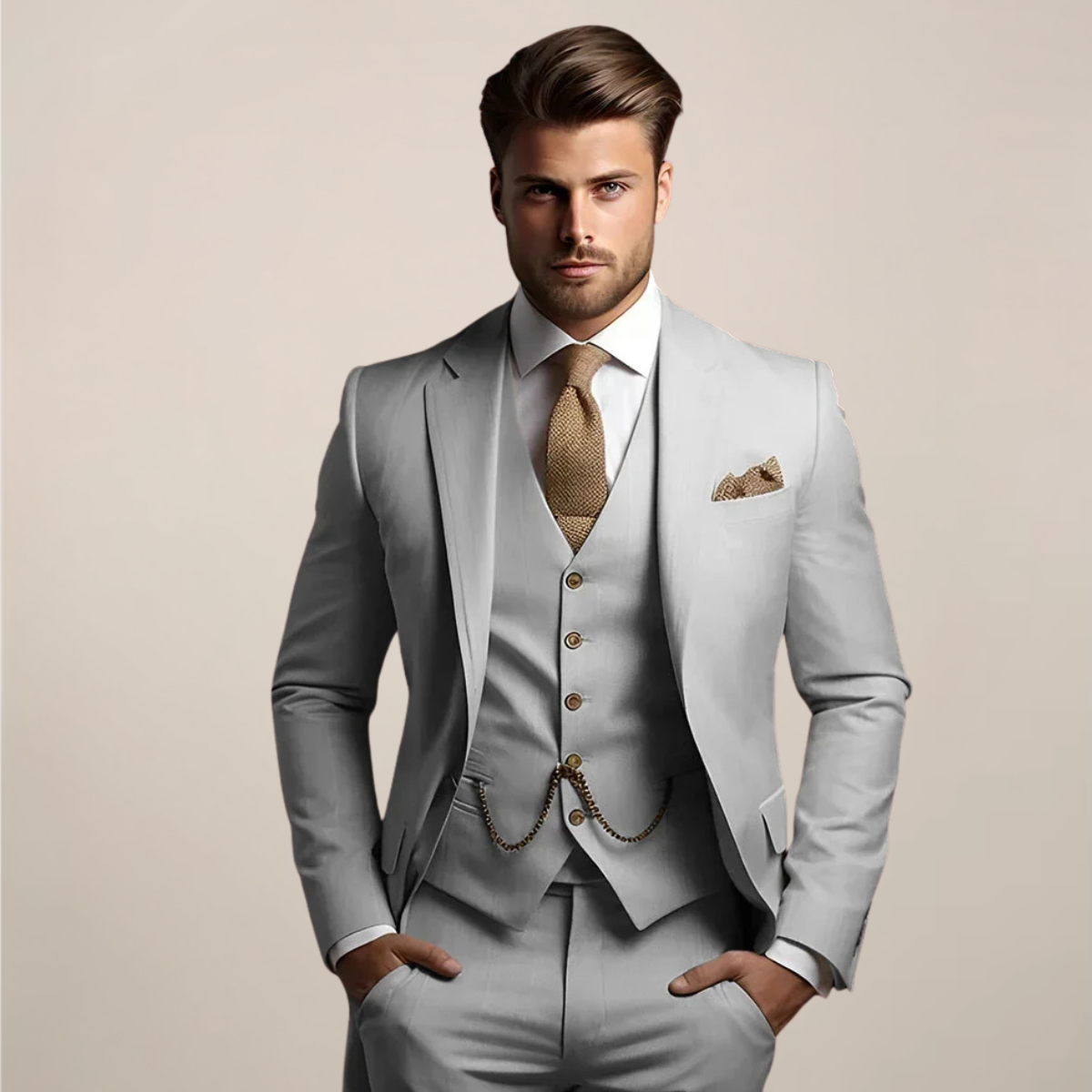 Men's Three Piece Wool Blend Suit for Winter