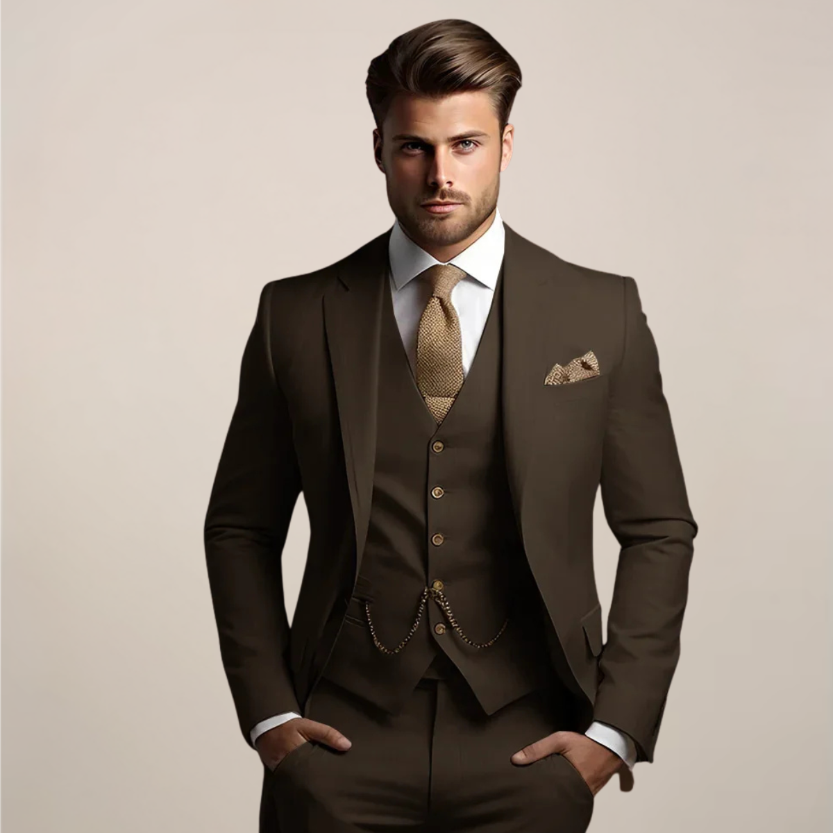 Men's Three Piece Wool Blend Suit for Winter