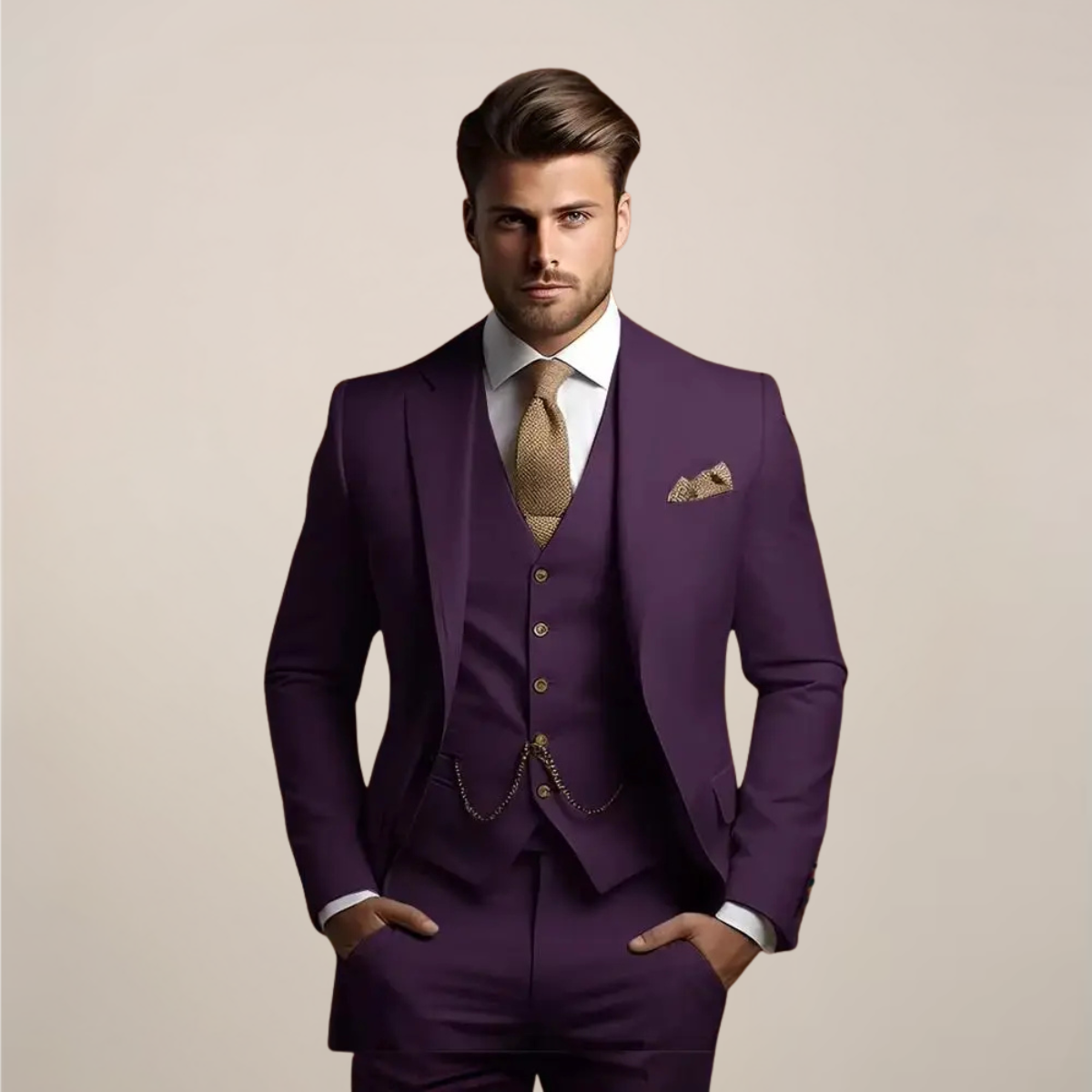 Men's Three Piece Wool Blend Suit for Winter