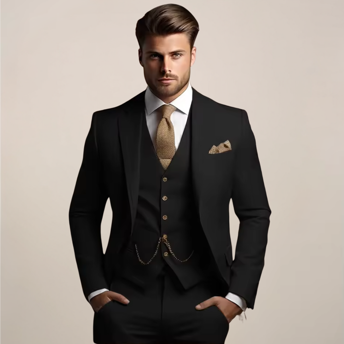Men's Three Piece Wool Blend Suit for Winter
