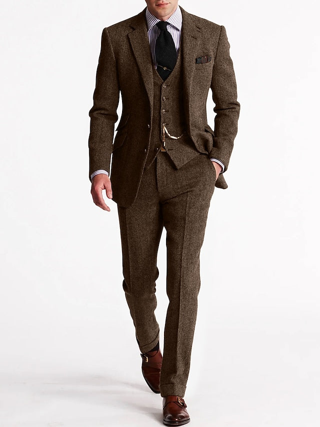 Men's Three Piece Wool Tweed Suit for Winter